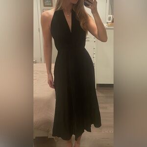 Zara Linen Blend Black Halter Dress - M